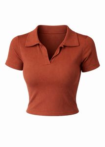 Ribbed Collared Short Sleeve Top