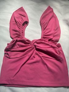 Ruffled Detail Pink Crop Top
