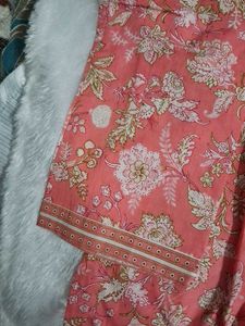 Floral Print Kurta  set with Lace Details