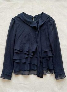 Chic Navy Ruffled Chiffon Blouse