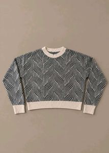 BLACK &amp; CREAM ABSTRACT WAVE KNIT SWEATER