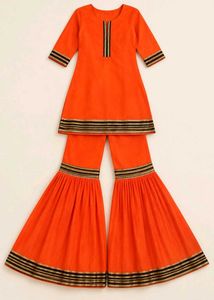 coral Sharara Set with Golden blackBorder