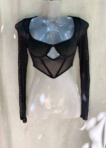 34279. Sheer Black Long Sleeve Crop Top
