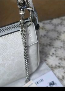 Coach White Monogram Pearl Strap Shoulder Bag