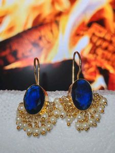 Elegant Blue Stone Pearl Earrings