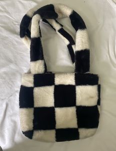 Fuzzy Checkered Shoulder Bag