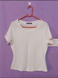 Ribbed Fitted White Top