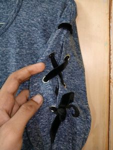 Women’s Blue Grey Lace-Up Top | Size M |