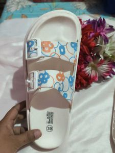 Cute Floral Print White Slides Sandals