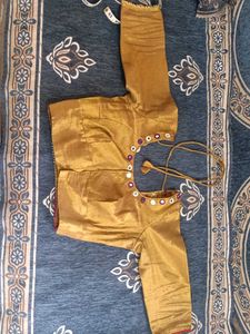 Golden Ethnic Blouse hand mirror work ( katori)