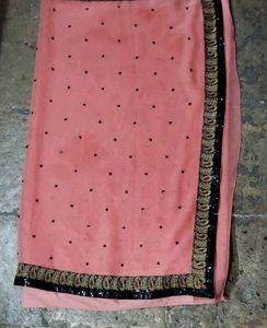Peach Saree with Black Border