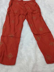 Rust Orange Kurta Set with Gold Print