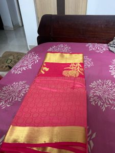 Vibrant Red Saree with Gold Border