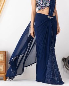 Designer Navy Blue Embroidered Saree