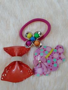 2 Hair clips and 1 flower rubber band