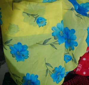 Floral saree lemon yellow colour