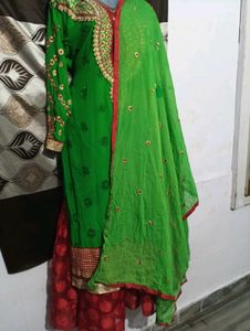 Elegant Green Kurta with Red Palazzo