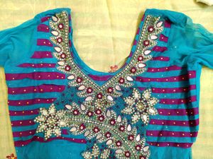 Brand New Blue Pink Royal Mirror work Anarkali