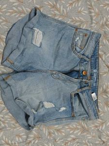 Distressed Denim Cuffed Shorts