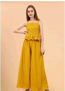 Yellow Sequined Kurta Set with Palazzo 2pc xs