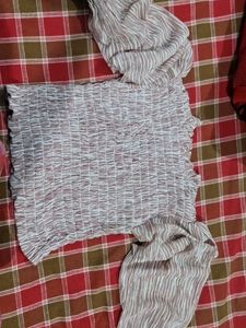 Smocked Print Long Sleeve Top