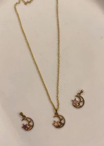 Moon & Star Pendant Necklace Set