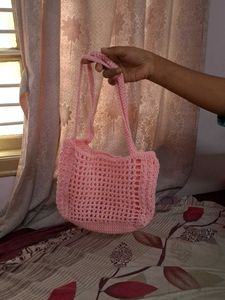 Crocheted Pink Tote Bag