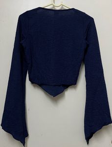 Navy Blue Bell Sleeve Crop Top