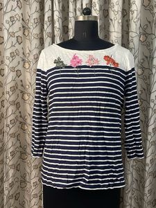 Striped Top with Floral Embroidery