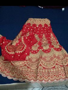 Exquisite Red & Gold Embroidered Lehenga Set