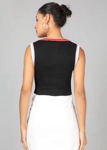 Shein Sleeveless Contrast Trim RibbedCrop Tank Top
