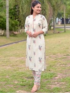 Off White Printed Kurta Set