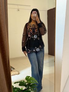 Embroidered Black Sheer Tunic