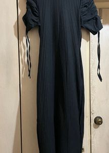 Elegant Black Ribbed Maxi Dress