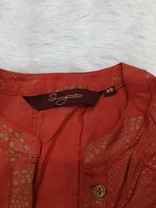 Rust Orange Kurta Set with Gold Print