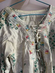 Boho Embroidered Lace-Up Kurta