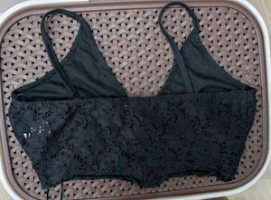 Black Lace Bralette/Crop Top with Button Detail