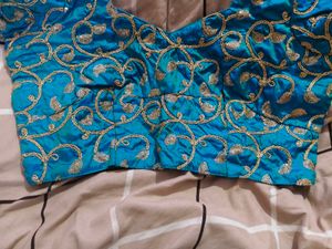 Designer Blue Embroidered Blouse  has margin