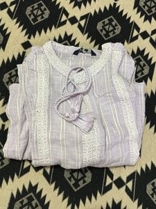 Light Purple Striped Kurta with Lace Detail