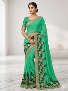 Elegant Green Embroidered Saree