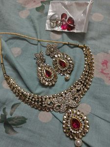 Elegant Kundan Necklace, Bangalore and Earring Set