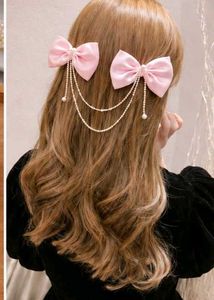Pink Bow Pearl Hair Clips