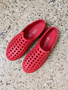 Red Perforated Slip-On Shoes