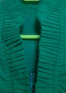 Green Ruffle Pure Cotton Front Blouse