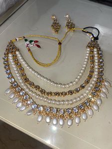 Royal Kundan Pearl Multi Layer Necklace Earing Set