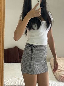 Black and white plaid mini skirt