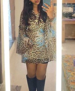 ✨ y2k Leopard Print Georgette Bell Sleeve Top