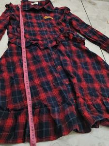 Red Plaid Button-Up Shirt with "Rainbow" Detail