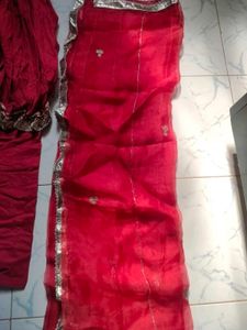 Vibrant Red Anarkali suit. brand name "Aacho"".