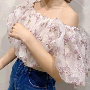 Korean Pinterest Chic Floral Off-Shoulder Top
